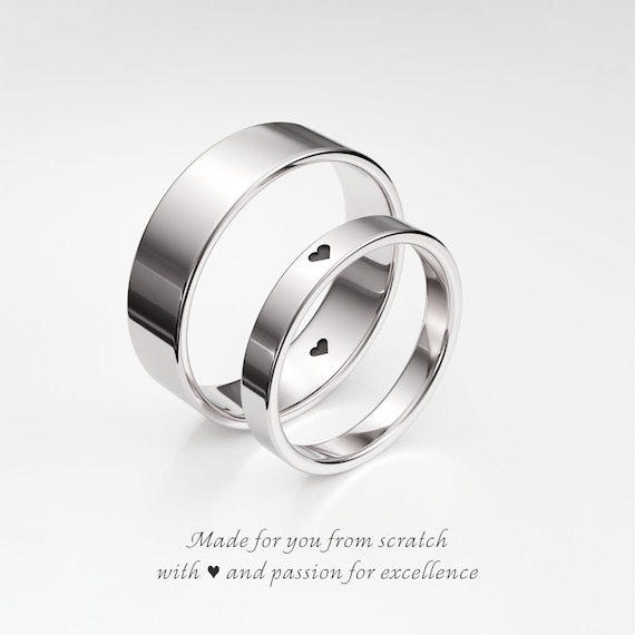 Promise Rings Set 3mm & 6mm – His and Hers Promise Rings, Matching Couple Rings Set, Matching Promise Rings for Couples, Sterling Silver