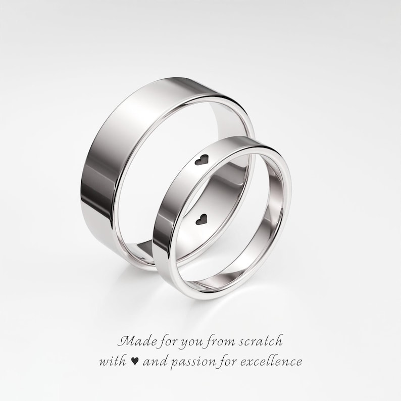 Promise Rings Set 3mm & 6mm – His and Hers Promise Rings, Matching Couple Rings Set, Matching Promise Rings for Couples, Sterling Silver image 1