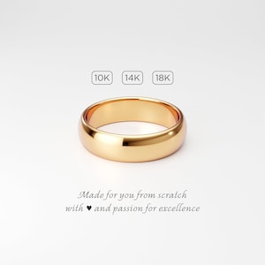 10K 14K 18K Solid Gold Wedding Band: 5mm Classic Dome, Polished Rounded Traditional Yellow Plain Unisex Ring