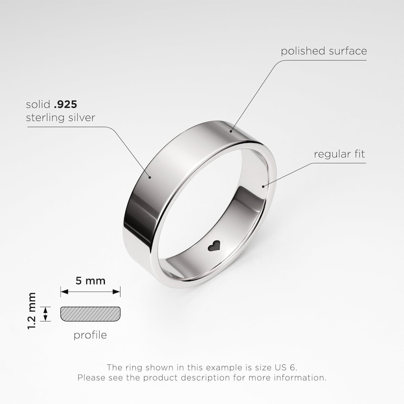 Promise Rings with Heart, His and Hers Promise Rings Set, Sterling Silver Rings 3mm & 5mm, Couple Rings Set, Matching Personalized Rings image 3