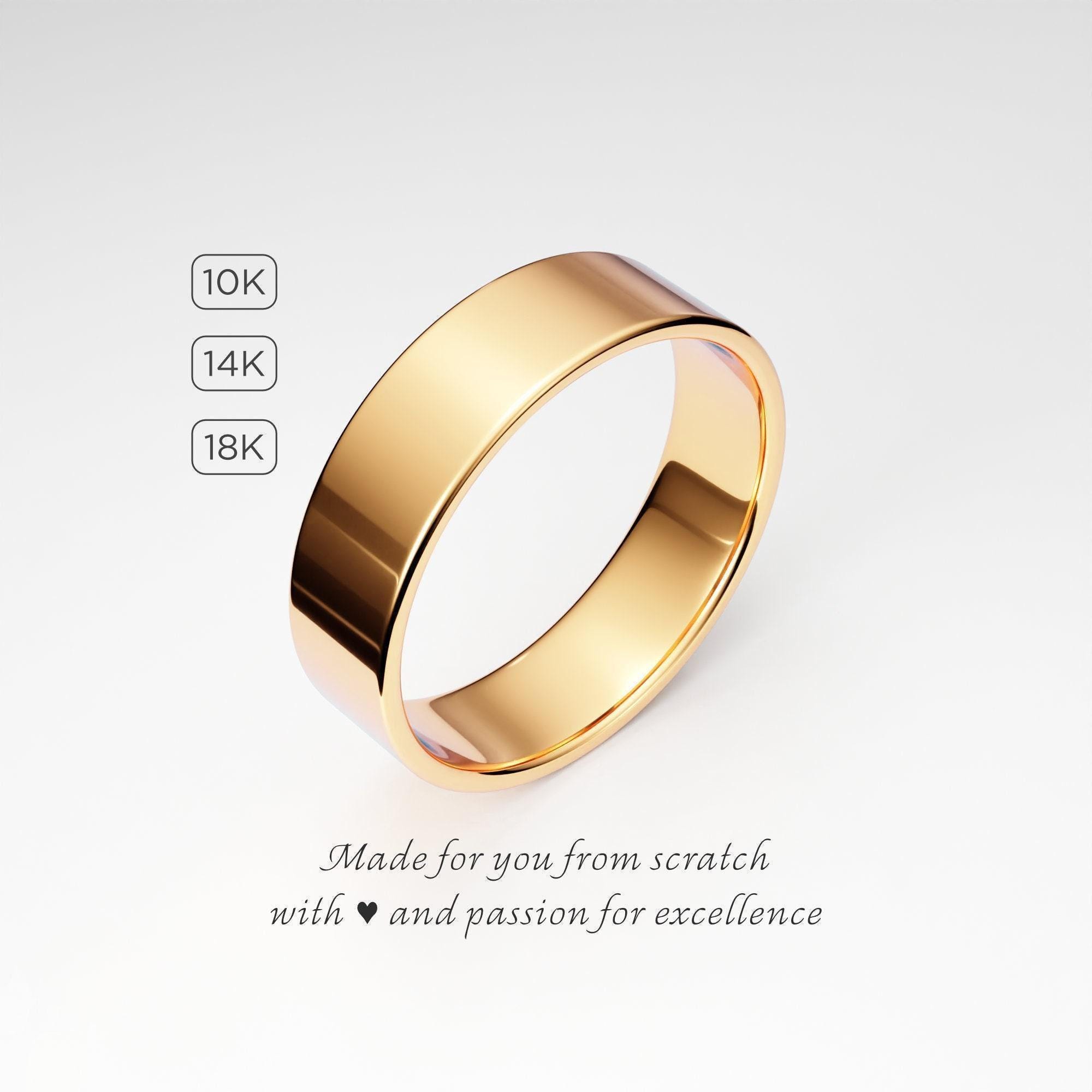 Gold Rings Men Simple Small Men's Gold Wedding Band: 6mm Flat 10K 14K 18K Yellow Gold, Plain Simple ...
