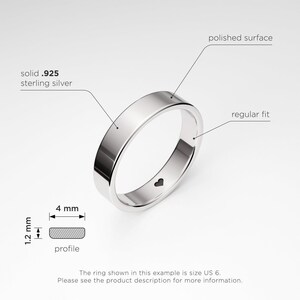 Promise Ring for Him: 4mm Flat Sterling Silver Ring Band with a Tiny Heart, Engagement Ring for Men, Love Ring, Boyfriend, Mens Promise Ring image 3