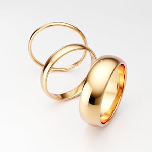 14K Solid Yellow Gold Bands: Make a Wedding Set 1.5mm 2mm 3mm 4mm 5mm 6mm, Traditional Plain Dome