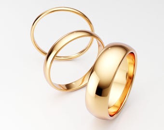 14K Solid Yellow Gold Bands: Make a Wedding Set 1.5mm 2mm 3mm 4mm 5mm 6mm, Traditional Plain Dome