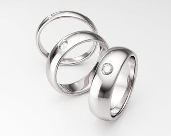 Anillo de platino 950 con diamantes: alianza abovedada, hecho a mano