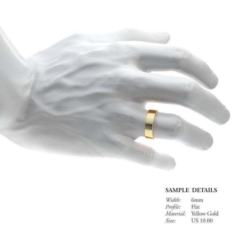 Gold Rings Men Simple Small Men's Gold Wedding Band: 6mm Flat 10K 14K 18K Yellow Gold, Plain Simple ...