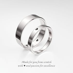 Promise Rings with Heart, His and Hers Promise Rings Set, Sterling Silver Rings 3mm & 5mm, Couple Rings Set, Matching Personalized Rings image 1