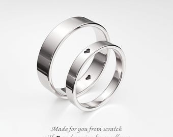 Anillos de promesa con corazón, anillos para él y para ella, anillos de plata de ley de 3 mm y 5 mm, anillos de pareja, anillos personalizados a juego