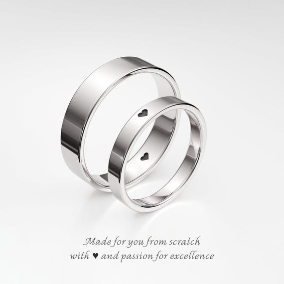 Promise Rings with Heart, His and Hers Promise Rings Set, Sterling Silver Rings 3mm & 5mm, Couple Rings Set, Matching Personalized Rings