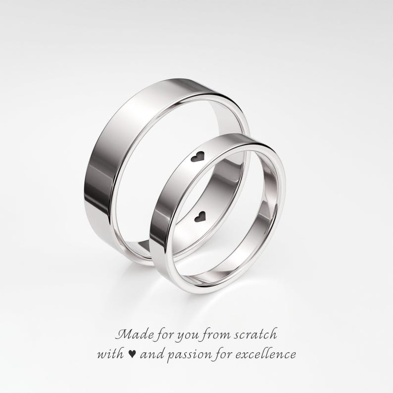 Promise Rings with Heart, His and Hers Promise Rings Set, Sterling Silver Rings 3mm & 5mm, Couple Rings Set, Matching Personalized Rings image 1