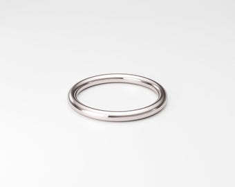 2mm 14K Solid White Gold Band: Plain Full Round Simple Classic Women's Wedding Ring