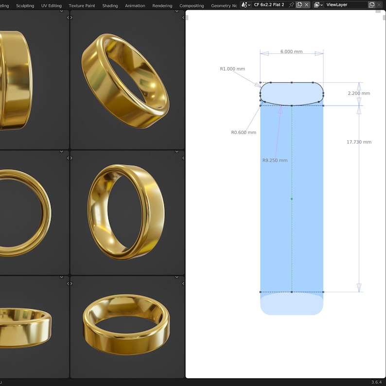 Ring Prototype Custom Ring Design + Prototype. Digital 3D Previews, 1:1 Printable PDF ...