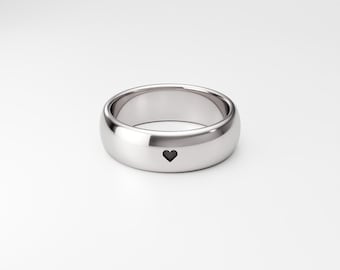 Anillo de compromiso de plata de ley: corazón diminuto en una banda de 6 mm de ancho, forma redondeada y baja, ideal para novias y hombres, anillo de compromiso grabado.
