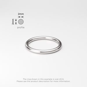 2mm Solid 950 Platinum Round Band: Plain Simple Wedding Band, Polished or Matte Finish image 2