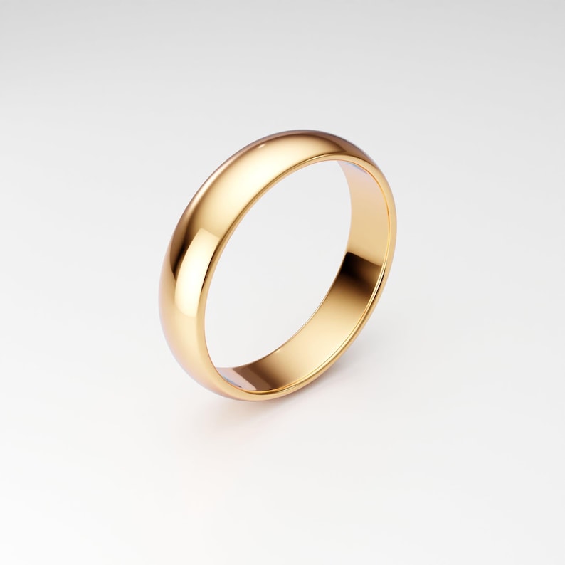 Men's Solid Gold Wedding Band: 5mm 10K 14K 18K Yellow Gold, Plain Classic Dome Ring image 3