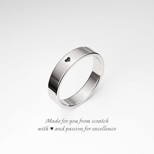 Promise Ring for Him: 4mm Flat Sterling Silver Ring Band with a Tiny Heart, Engagement Ring for Men, Love Ring, Boyfriend, Mens Promise Ring Outside
