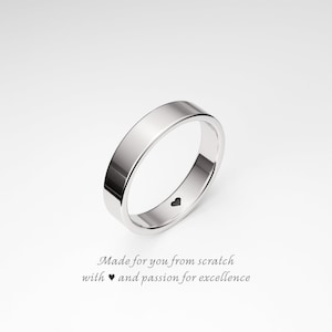 Promise Ring for Him: 4mm Flat Sterling Silver Ring Band with a Tiny Heart, Engagement Ring for Men, Love Ring, Boyfriend, Mens Promise Ring Inside