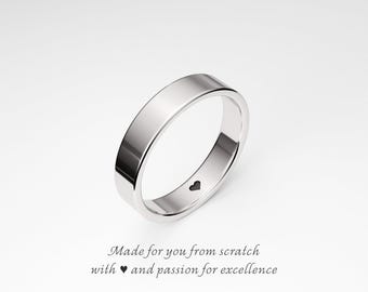 Promise Ring for Him: 4mm Flat Sterling Silver Ring Band with a Tiny Heart, Engagement Ring for Men, Love Ring, Boyfriend, Mens Promise Ring