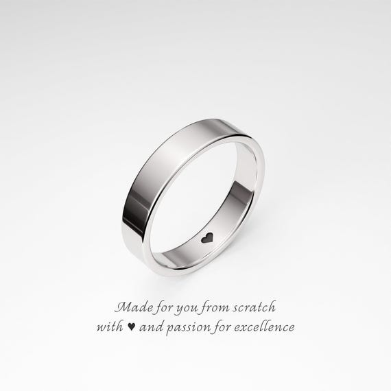 Promise Ring for Him: 4mm Flat Sterling Silver Ring Band with a Tiny Heart, Engagement Ring for Men, Love Ring, Boyfriend, Mens Promise Ring
