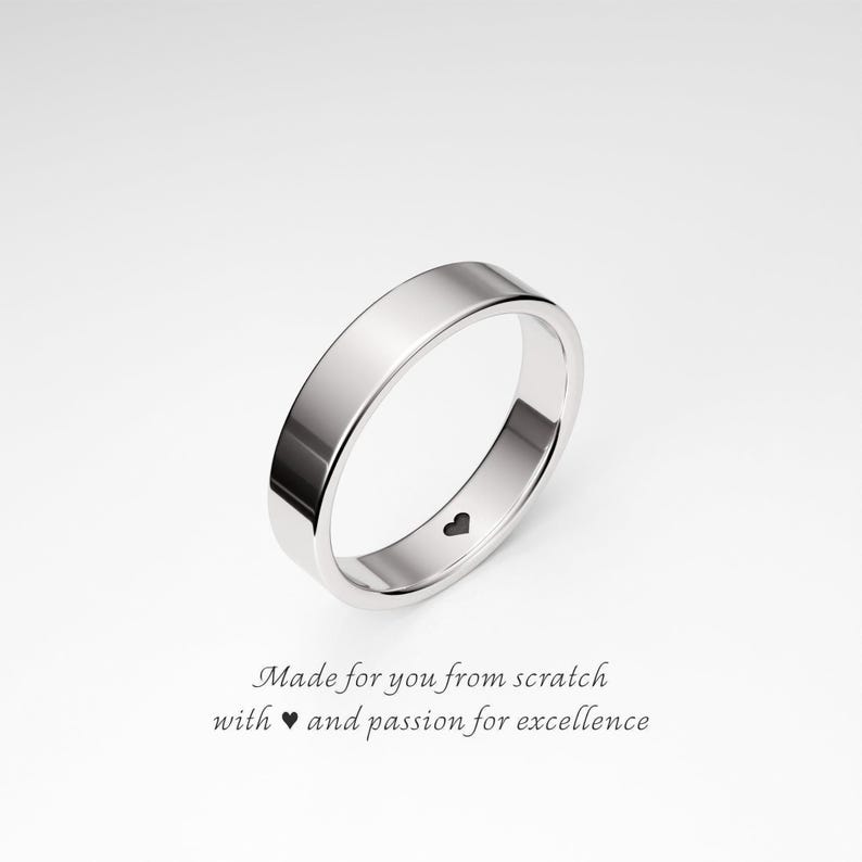 Promise Ring for Him: 4mm Flat Sterling Silver Ring Band with a Tiny Heart, Engagement Ring for Men, Love Ring, Boyfriend, Mens Promise Ring Inside