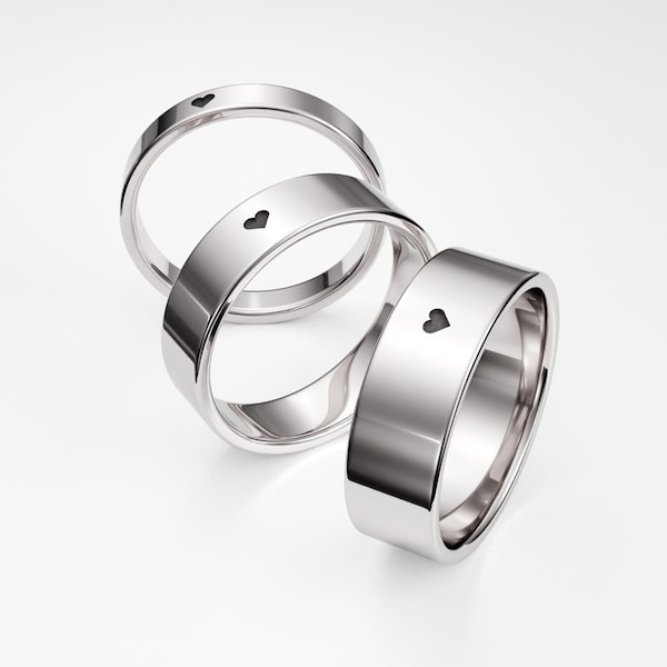 Anillo de promesa con corazón, anillo de corazón, anillo de compromiso alternativo, anillo de novia, anillo de novio, hecho a mano en plata de ley 925.