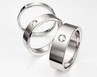 Anillo de compromiso de boda plano con banda de diamantes en platino 950