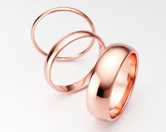 14K Rose Gold Band: 2mm 3mm 4mm 5mm 6mm. Unisex Classic Wedding Ring, Plain Rounded Dome