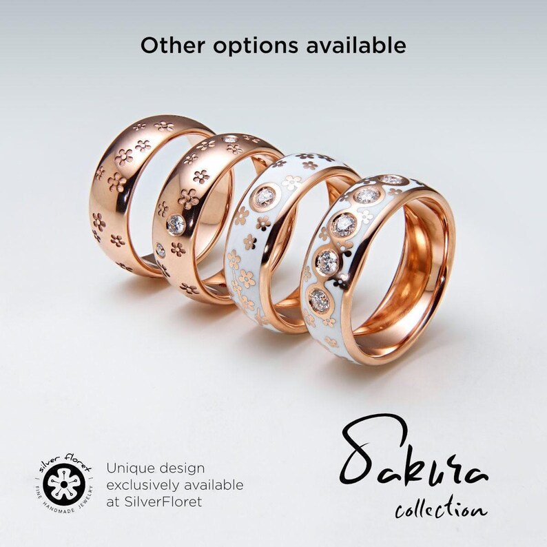 Floral Sterling Silver Ring Band: Black Cherry Blossom Flowers Ring with Free Personalization image 8