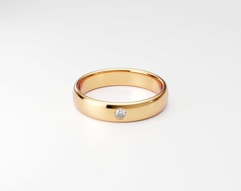 Anillo de oro amarillo de 4 mm con diamantes, engastado al ras, con forma redondeada y abovedada, para mujer, anillo de compromiso, oro macizo de 10 quilates, 14 quilates y 18 quilates.