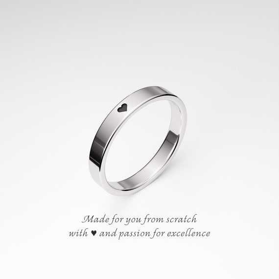 3mm Sterling Silver Promise Ring With a Tiny Heart Flat Band