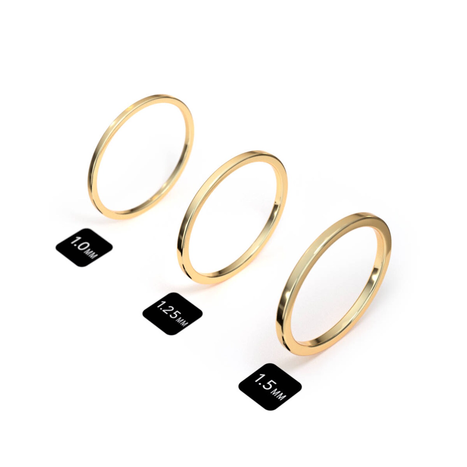 1.5mm Thin Yellow Gold Band 10K 14K 18K Solid Gold Square Etsy