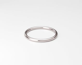 1.8mm 14K Solid White Gold Band: Plain Full Round Minimal Simple Classic Women's Wedding Ring