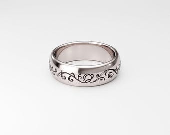 Anillo de plata de ley con grabado floral: anillo de bodas de vid de 6 mm