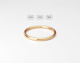 1.6mm 10K 14K 18K Solid Yellow Gold Band: Thin Plain Full Round Minimalistic Women's Wedding Ring