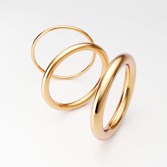 14K Yellow Gold men's and women's plain wedding bands 7mm half round, 4 |  Amazon.com