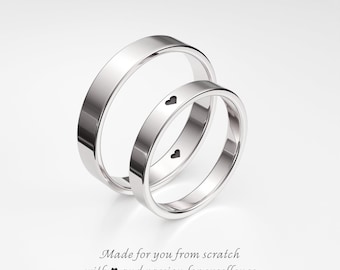 Promise Ring Set 3mm & 4mm, His and Hers Promise Rings, Matching Couple Rings Set, Promise Heart Rings, Engraved Sterling Silver Rings