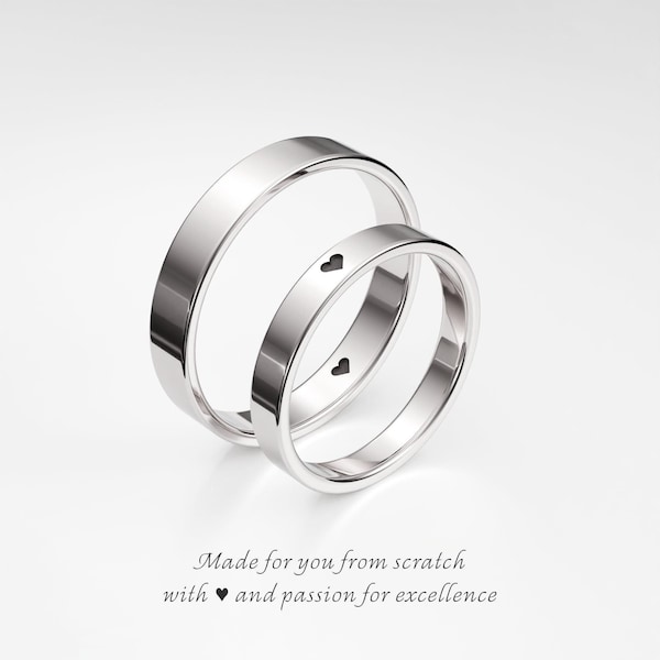 Promise Ring Set 3mm & 4mm, His and Hers Promise Rings, Matching Couple Rings Set, Promise Heart Rings, Engraved Sterling Silver Rings