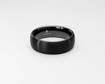 6mm Black Tungsten Ring with Brushed Finish, Domed Comfort Fit Band