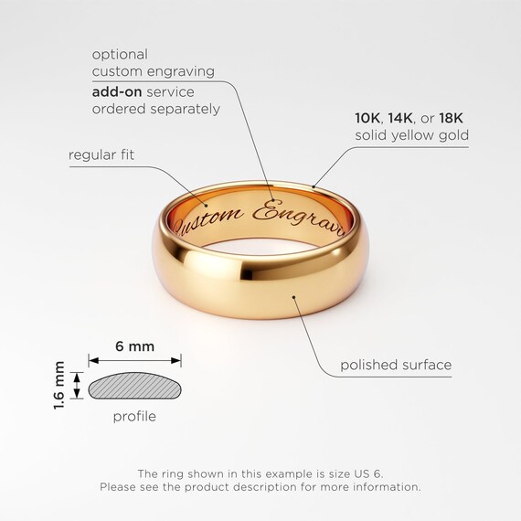 Meravi Solid Titanium Dome Wedding Band – 6mm Comfort Fit With 18k Gold IP – Unisex Promise Ring