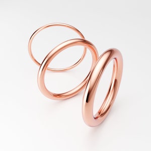14K Rose Gold Band, Full Round Ring Band, Thin 1mm 1.25mm 1.6mm 1.8mm 2mm 2.5mm 2.9mm Thick Round Band, Rose Gold Wedding Band Ring