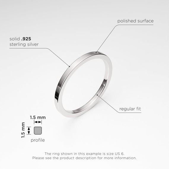 Polished Sterling Silver Square 3mm Band Ring Polished Sterling Silver Square 3mm Band Ring