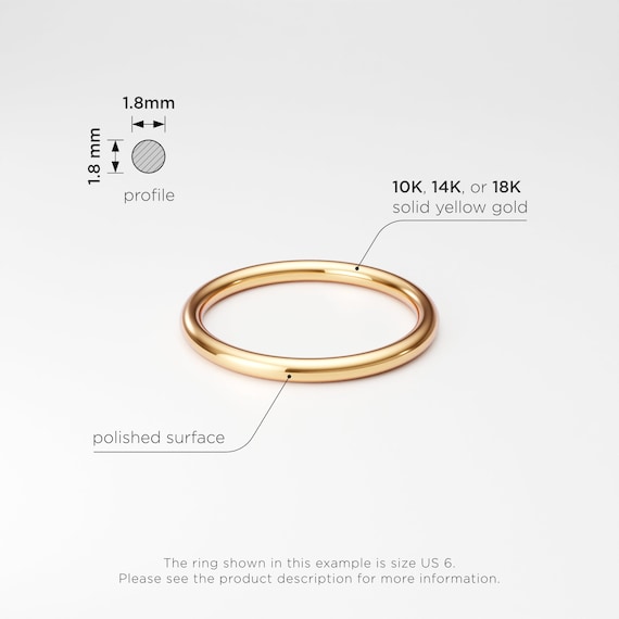 Solid Gold Band 10K 14K 18K Yellow Gold Band Plain Full Round, Simple  Women's Gold Wedding Band, Wedding Band Women, Round Gold Ring