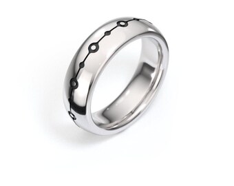 Anillo con diseño de puntos y círculos negros, banda de plata de ley, alianza de plata para mujer, anillo minimalista, anillo de diseñador, pulido suave