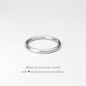 2mm Solid 950 Platinum Round Band: Plain Simple Wedding Band, Polished or Matte Finish image 1