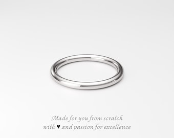 2mm Solid 950 Platinum Round Band: Plain Simple Wedding Band, Polished or Matte Finish