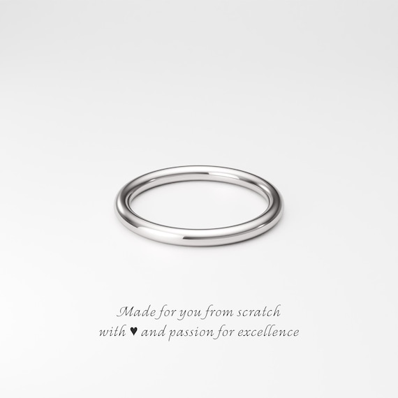 2mm Solid 950 Platinum Round Band: Plain Simple Wedding Band, Polished or Matte Finish