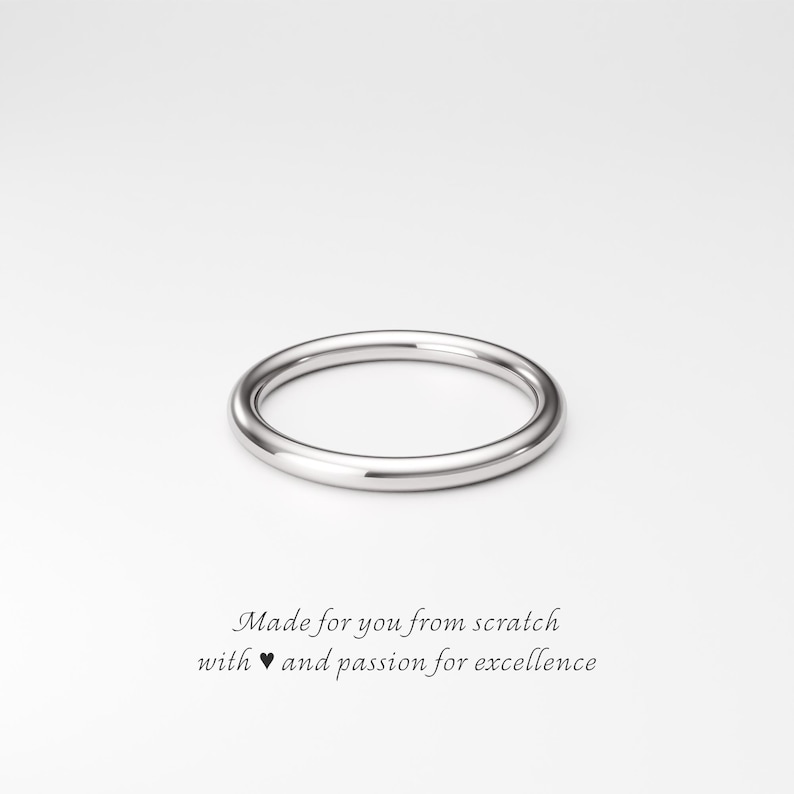 2mm Solid 950 Platinum Round Band: Plain Simple Wedding Band, Polished or Matte Finish image 1