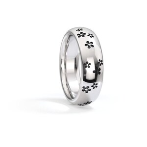 Floral Sterling Silver Ring Band: Black Cherry Blossom Flowers Ring with Free Personalization image 3