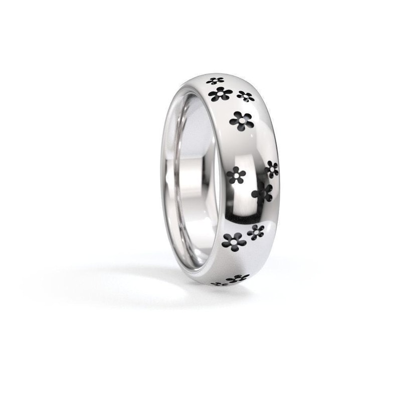 Floral Sterling Silver Ring Band: Black Cherry Blossom Flowers Ring with Free Personalization image 3