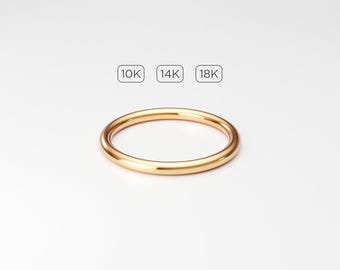 1.8mm 10K 14K 18K Solid Yellow Gold Band: Plain Full Round Simple Classic Women's Wedding Ring